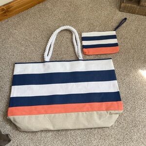 NWT DSW Striped Rope Handle Beach Tote & Matching Wristlet